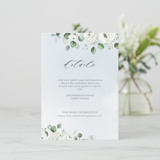 ユーカリの緑の白いフローラの結婚素朴 エンクロージャーカード (スタンド正面)