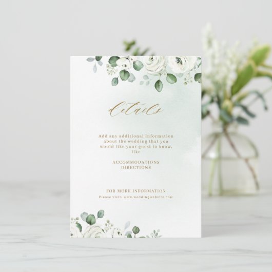 ユーカリの緑の白いフローラの結婚素朴 エンクロージャーカード (スタンド正面)