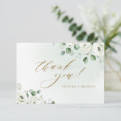 ユーカリの緑の白いフローラの結婚素朴 サンキューカード (スタンド正面)