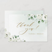 ユーカリの緑の白いフローラの結婚素朴 サンキューカード (正面/裏面)