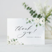 ユーカリの緑の白いフローラ素朴 サンキューカード (スタンド正面)
