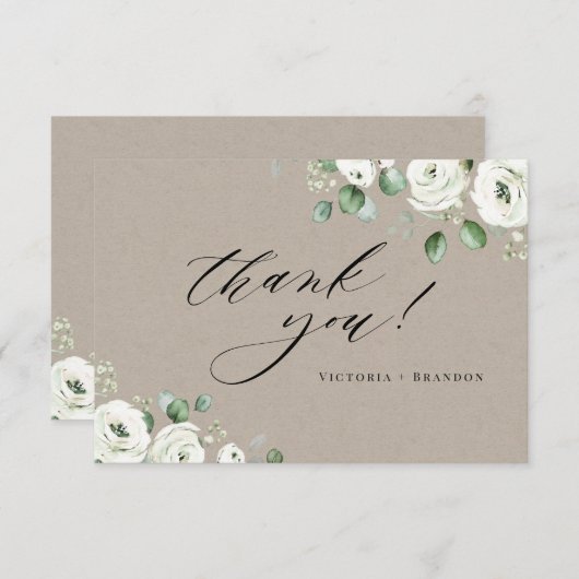 ユーカリの緑の白いフローラ素朴 サンキューカード (正面/裏面)