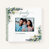 ユーカリの緑の白い名前の家族の写真 ノートブック (正面)