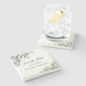 ユーカリの緑の結婚式の日付を保存 ストーンコースター (横)