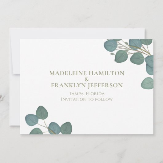 ユーカリの緑の結婚葉を保存 セーブザデート (裏面)