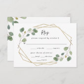 ユーカリの緑の草木の幾何学的な結婚式の食事の選択 出欠カード (正面/裏面)