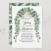 ユーカリの緑の草木の花輪の婚約パーティ 招待状 (正面/裏面)