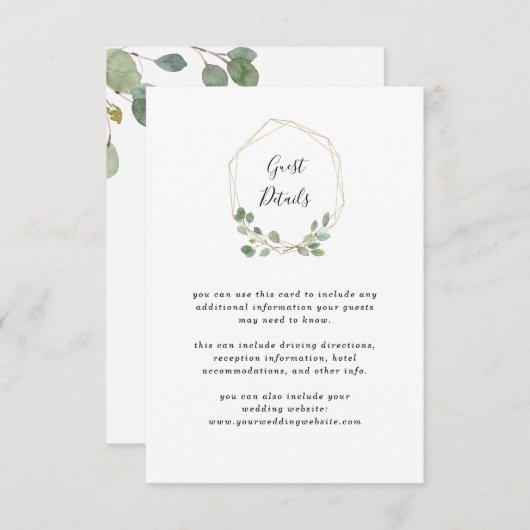 ユーカリの緑の草木|の幾何学的な結婚式の詳細 エンクロージャーカード (正面/裏面)