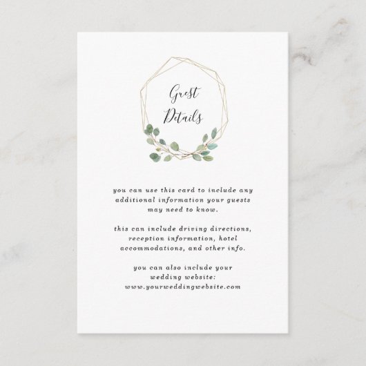 ユーカリの緑の草木|の幾何学的な結婚式の詳細 エンクロージャーカード (正面)