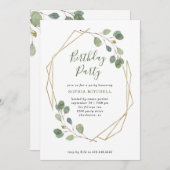 ユーカリの緑の草木|の幾何学的な誕生会 招待状 (正面/裏面)