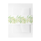 ユーカリの緑の葉とクリーム色の花の水彩画 招待状ベリーバンド (正面例)