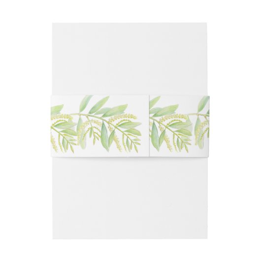 ユーカリの緑の葉とクリーム色の花の水彩画 招待状ベリーバンド (裏面例)
