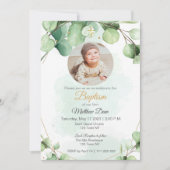 ユーカリの緑の葉の写真 洗礼招待状 招待状 (正面)