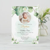 ユーカリの緑の葉の写真 洗礼招待状 招待状 (スタンド正面)