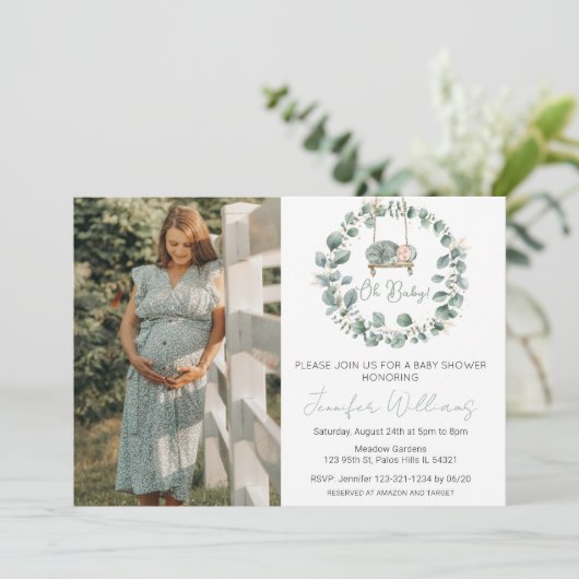 ユーカリの緑の赤ちゃんシャワー写真の招待状 招待状 (スタンド正面)