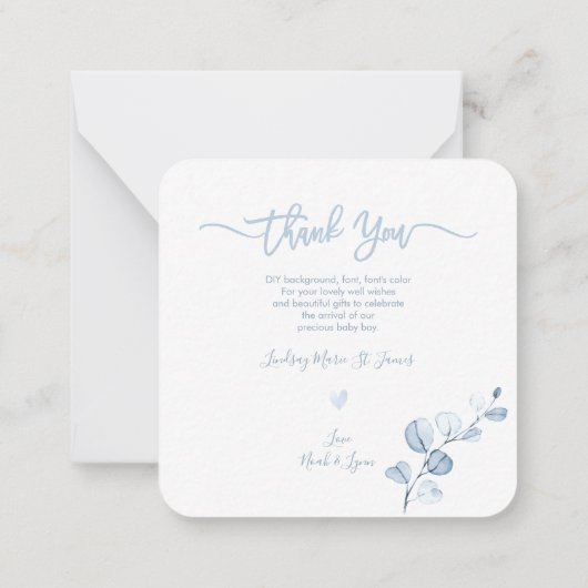 ユーカリの緑の赤ちゃんシャワー感謝のノートカー ノートカード (裏面)