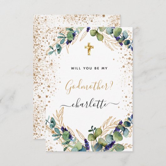 ユーカリの緑の金ゴールドゴッドマザー提案 招待状 (正面/裏面)