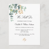 ユーカリの緑の金ゴールドシンプルの葉結婚の葉 インビテーションポストカード (正面)