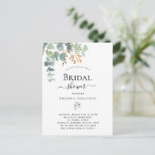 ユーカリの緑の金ゴールドブライダルシャワー招待 ポストカード (スタンド正面)