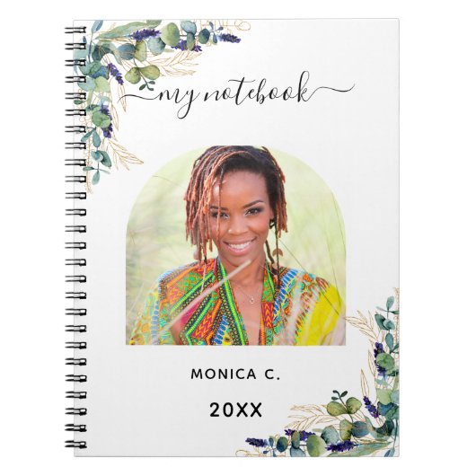 ユーカリの緑の金ゴールドモダン写真 ノートブック (正面)