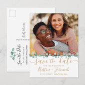 ユーカリの緑の金ゴールド写真の保存日付 案内ポストカード (正面/裏面)