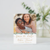 ユーカリの緑の金ゴールド写真の保存日付 案内ポストカード (スタンド正面)