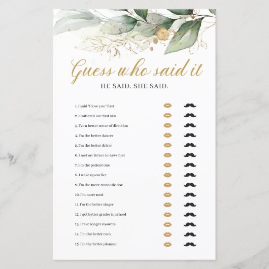 ユーカリの緑の金ゴールド誰がゲームを言ったか推測 (正面)