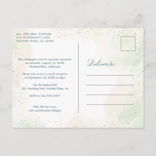 ユーカリの緑の駆け落ち結婚の写真 案内ポストカード (裏面)