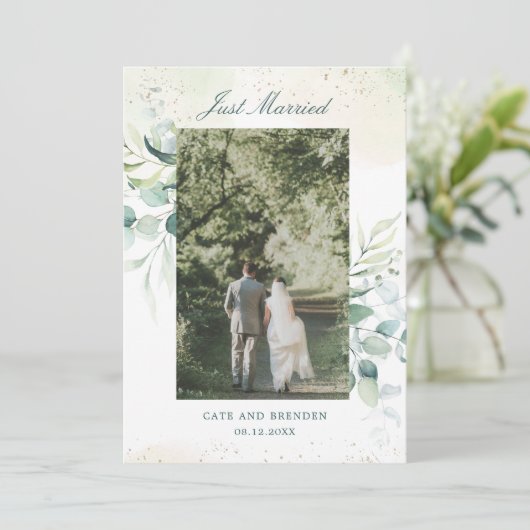 ユーカリの緑の駆け落ち結婚の写真 案内状 (スタンド正面)