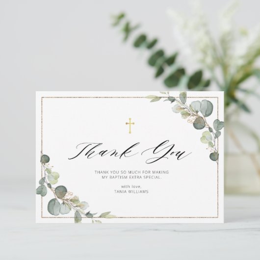 ユーカリの緑エレガント枠サンキューカード 招待状 (スタンド正面)