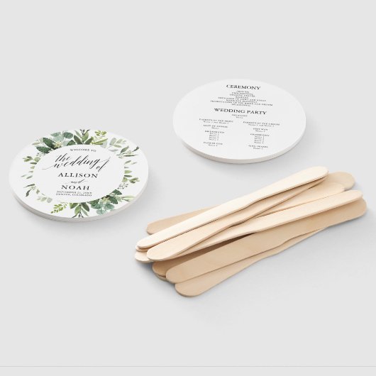 ユーカリの緑シンプルのエレガントな結婚式プログラム ハンドファン (組立なし)