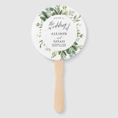 ユーカリの緑シンプルのエレガントな結婚式プログラム ハンドファン (正面)