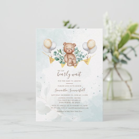 ユーカリの緑我々は赤ちゃんシャワーを待つことができる 招待状 (スタンド正面)