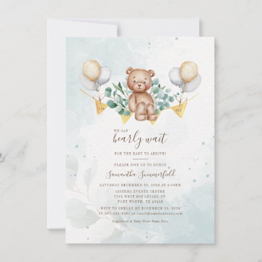 ユーカリの緑我々は赤ちゃんシャワーを待つことができる 招待状 (正面)