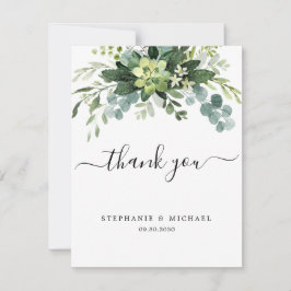 ユーカリの緑結婚の写真のサンキューカード サンキューカード