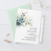 ユーカリの緑色多肉類と金ゴールド結婚ズ 招待状