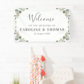 ユーカリの緑葉は歓迎結婚の言葉 横断幕 (インサイチュ)