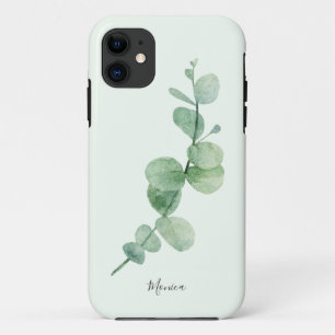 ユーカリの美しミニマルい緑、名前をカスタムする iPhone 11 ケース