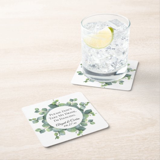 ユーカリの群葉のパーソナライズな結婚式 スクエアペーパーコースター (インサイチュ)