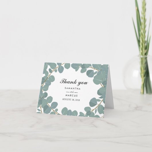 ユーカリの花輪グリーンウェディングサンキューカード サンキューカード (正面)