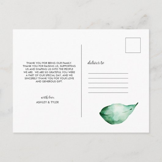 ユーカリの花輪 ウェディング フォト コラージュ ありがとう ポストカード (裏面)