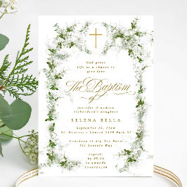 ユーカリの花輪 ゴールドクロス 洗礼 招待状