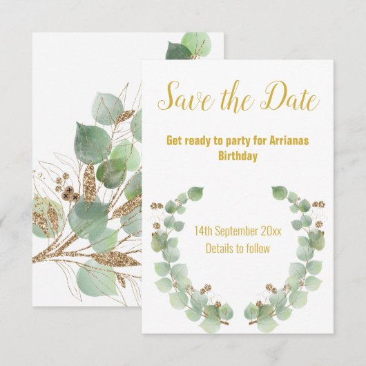 ユーカリの花輪 ゴールド ホワイト 返信カード (正面/裏面)