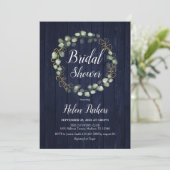 ユーカリの花輪 ネイビーブルーの結婚式前パーティー 招待状 (スタンド正面)