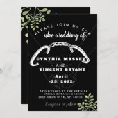ユーカリの葉が添えられたエレガントでスイートな黒の結婚式招待状 招待状 (正面/裏面)