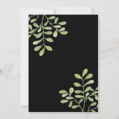 ユーカリの葉が添えられた、エレガントで甘い黒の結婚式招待状 招待状 (裏面)