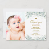 ユーカリの葉と写真 洗礼 感謝カード 招待状 (正面)