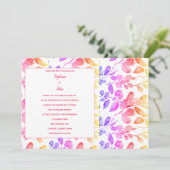 ユーカリの葉のアブストラクトアート ピンク モダンウェディング 招待状 (スタンド正面)