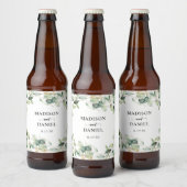ユーカリの葉のエレガントなウェディング ビールラベル (ボトル)
