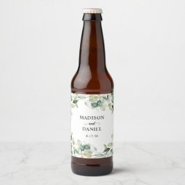 ユーカリの葉のエレガントなウェディング ビールラベル